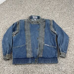 VTG Jordache Denim Jacket Mens Small Blue Zip Off Convertible Panel Moto 90s
